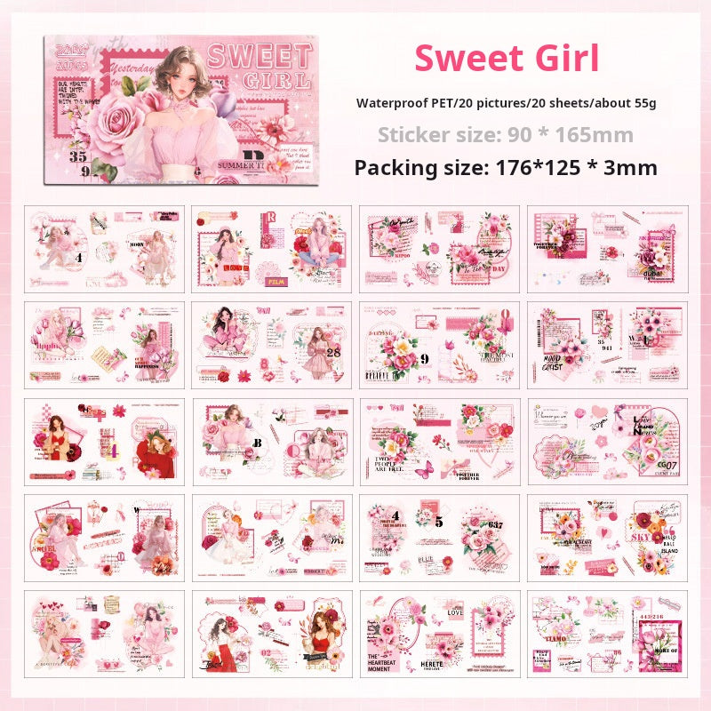 0629 Girls and flower PET pre-cut sticker Book -20Pcs each pack