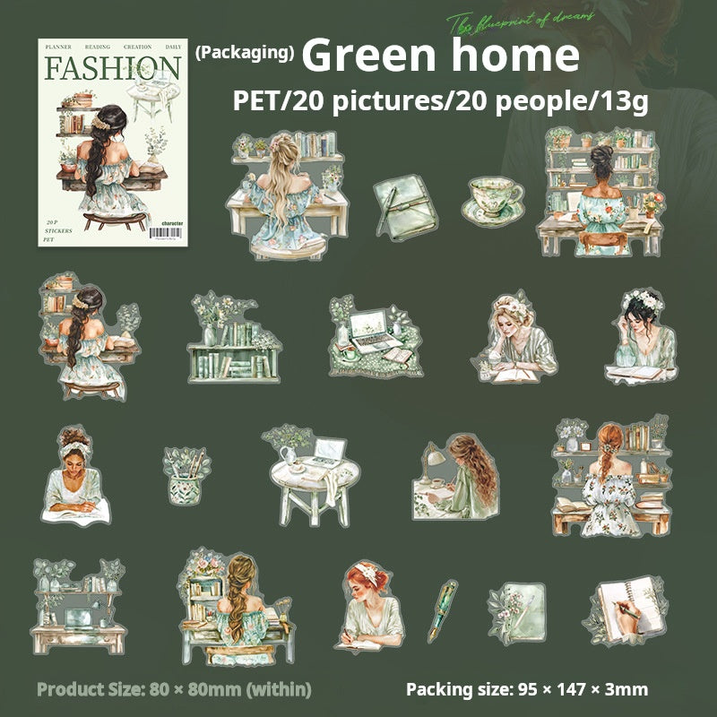 0714 Girl's daily life PET sticker -20Pcs each pack