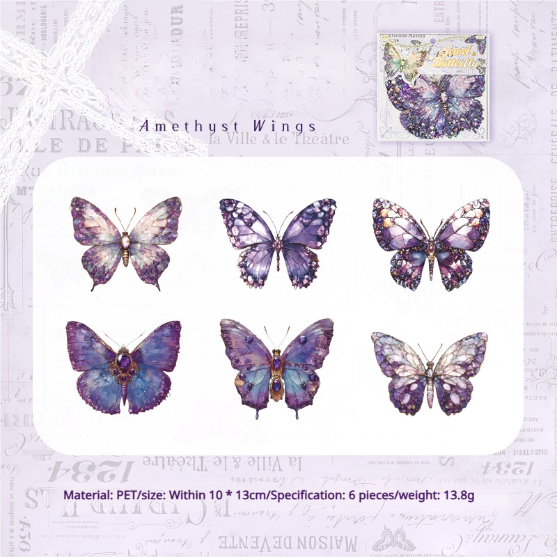 0310 Jewel Butterfly Series Stickers -6Pcs each pack