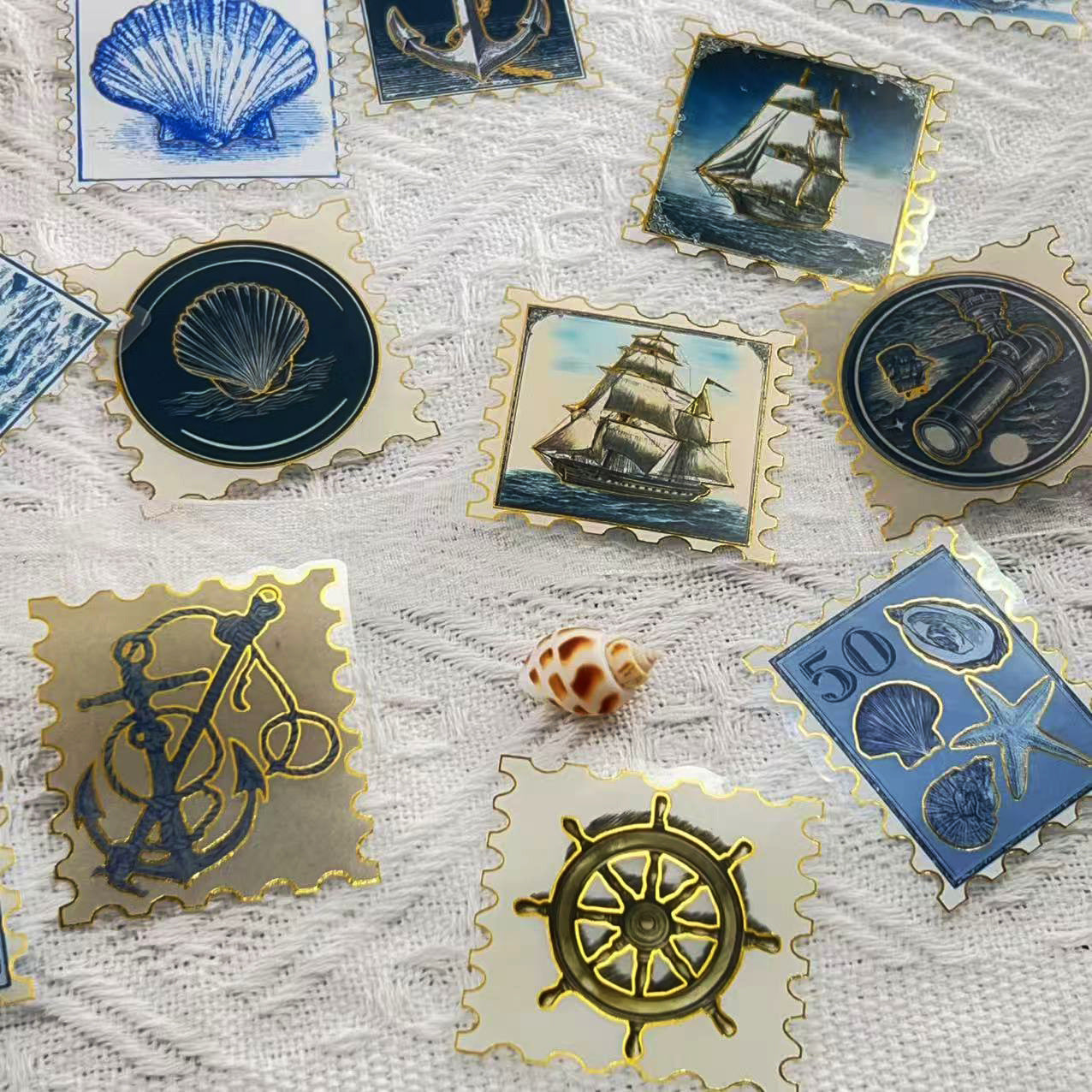 Vintage Blue Stamps PET Stickers -50Pcs each pack