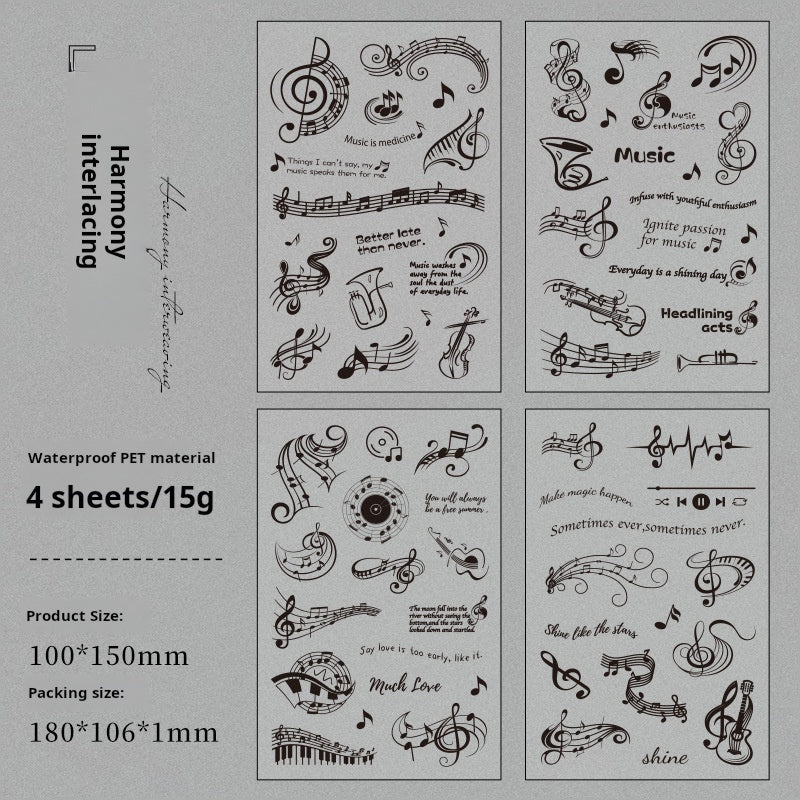 Music note PET Sticker -4Pcs each pack