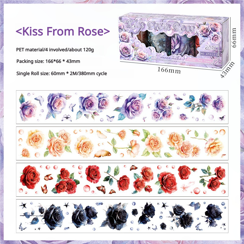 Flowers PET Tape Set *pre-cut 4 rolls 6cm*2m