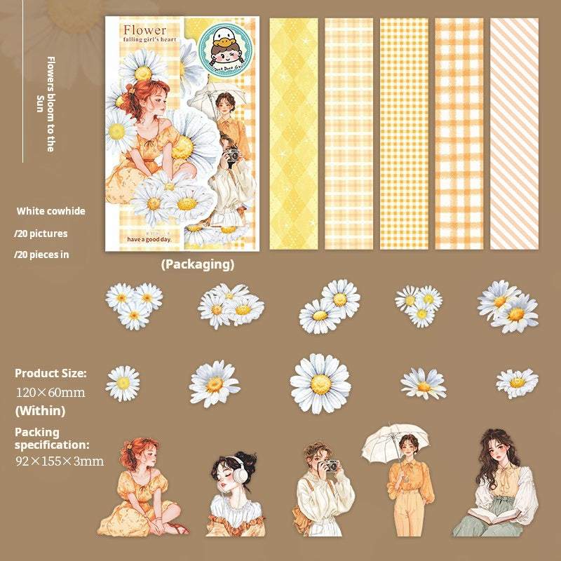 0422 Flower falling girl heart Series Sticker -20Pcs each pack