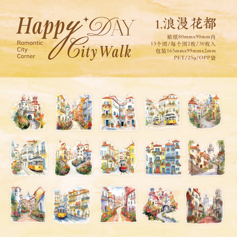 0219 City Walk Series sticker -30Pcs each pack