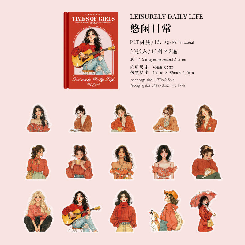 0411 Times of girls Series PET Sticker -30Pcs each pack