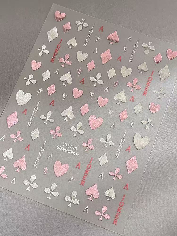 M284- Playing cards Embossed Mini sticker 1 Pcs