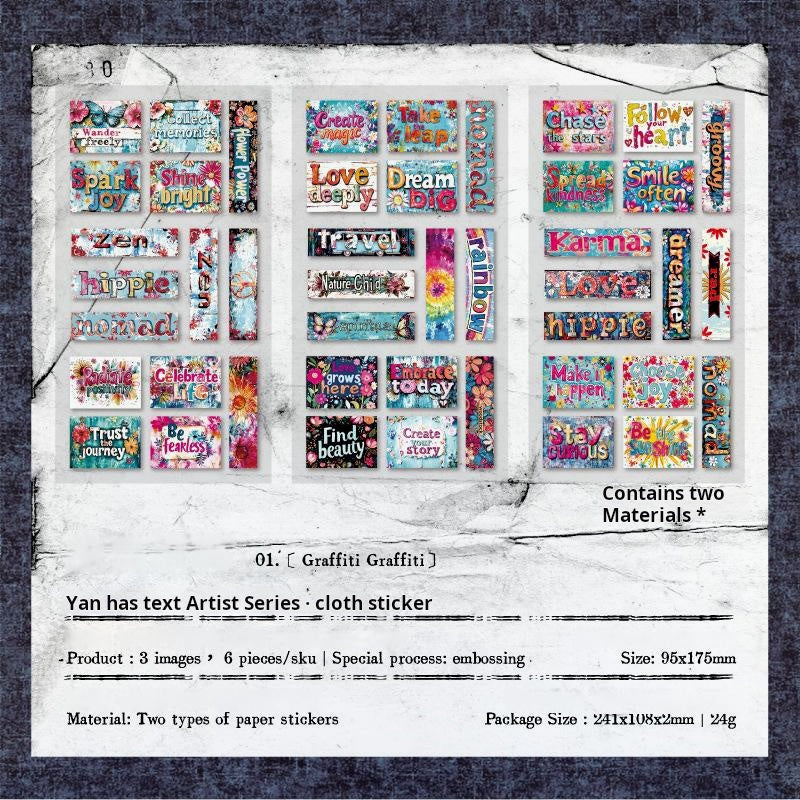 0830 Text label PET Sticker -6Pcs each pack