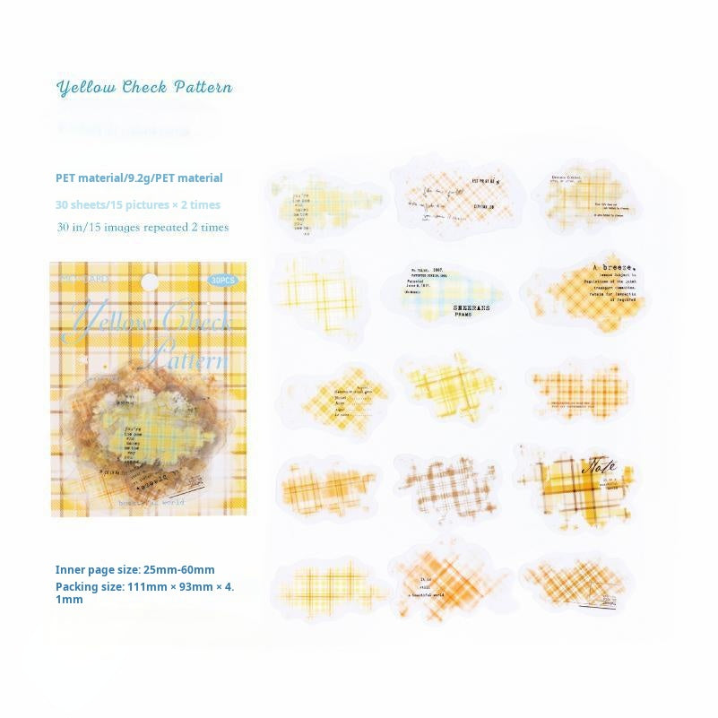 0626 Color plaid PET Sticker -30Pcs each pack