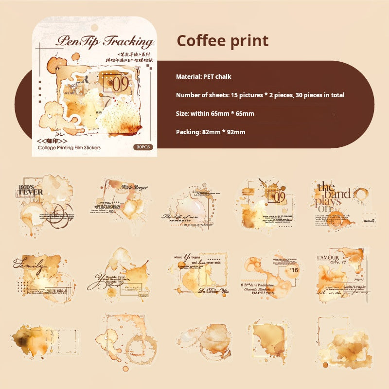 0520 Word and Ink PET Sticker -30Pcs each pack