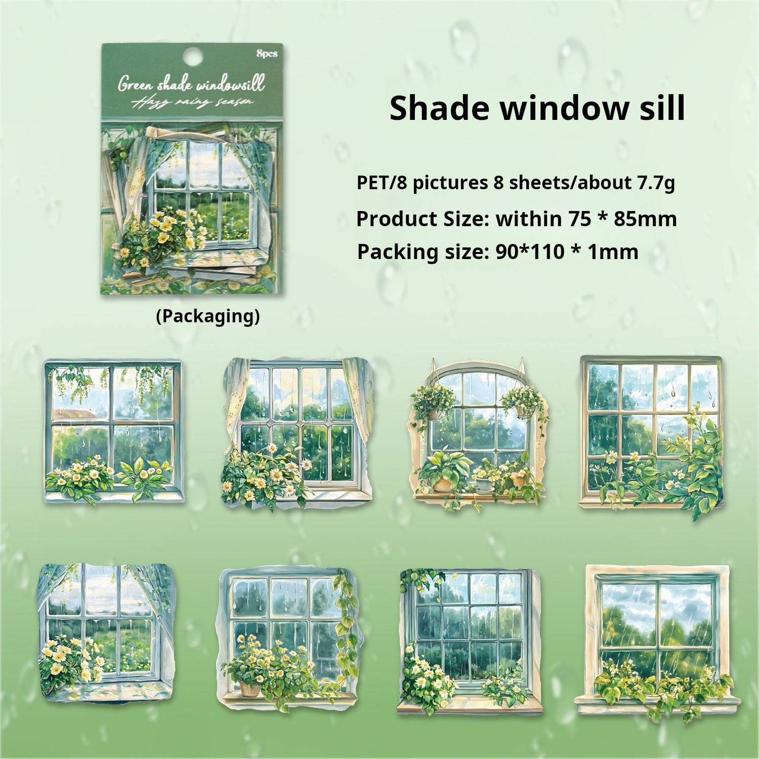 Rainy day PET Sticker -8Pcs each pack