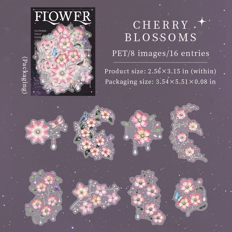 Flower PET Stickers -16Pcs each pack