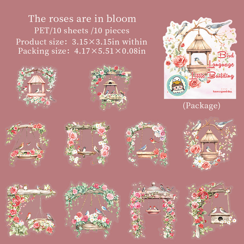 0618 Little Bird's Flower House PET Sticker -10Pcs each pack