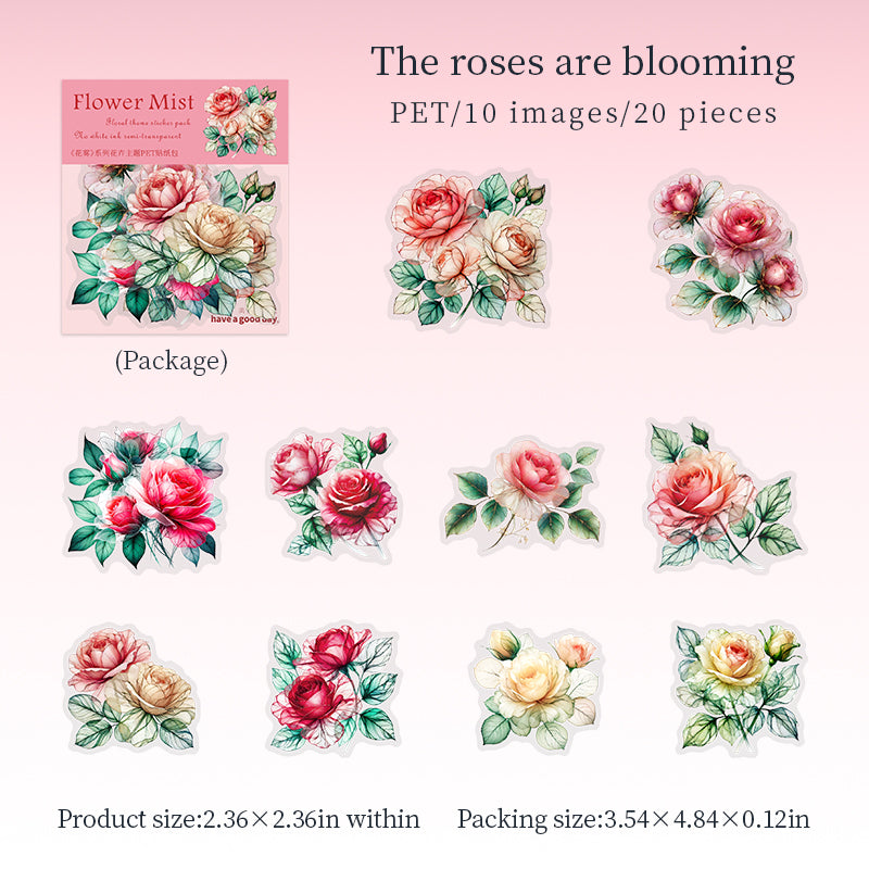 Flower Mist PET Stickers -20Pcs each pack