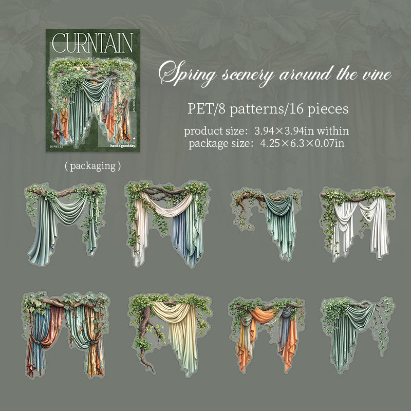 Curtain PET Stickers -16Pcs each pack