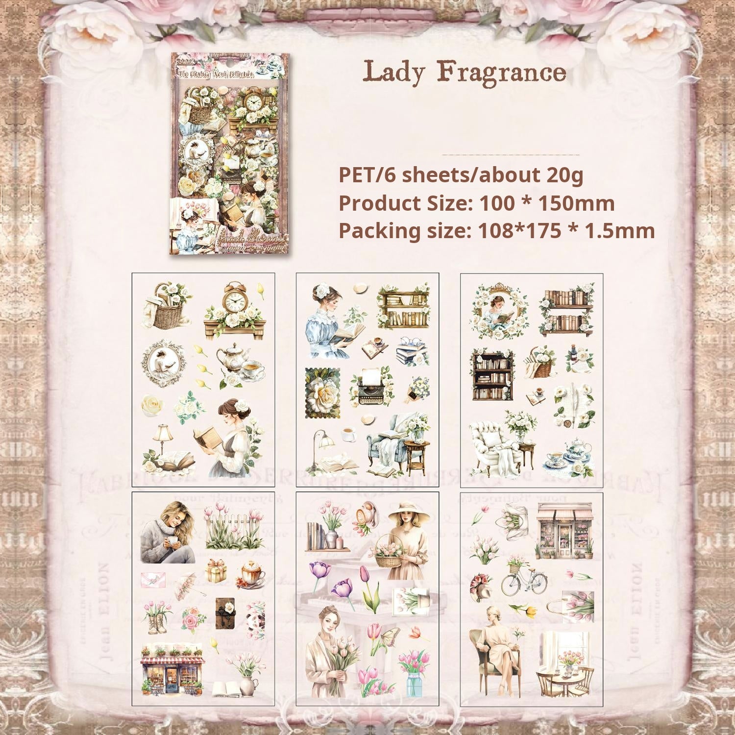 The floating world collection PET sticker -6Pcs each pack