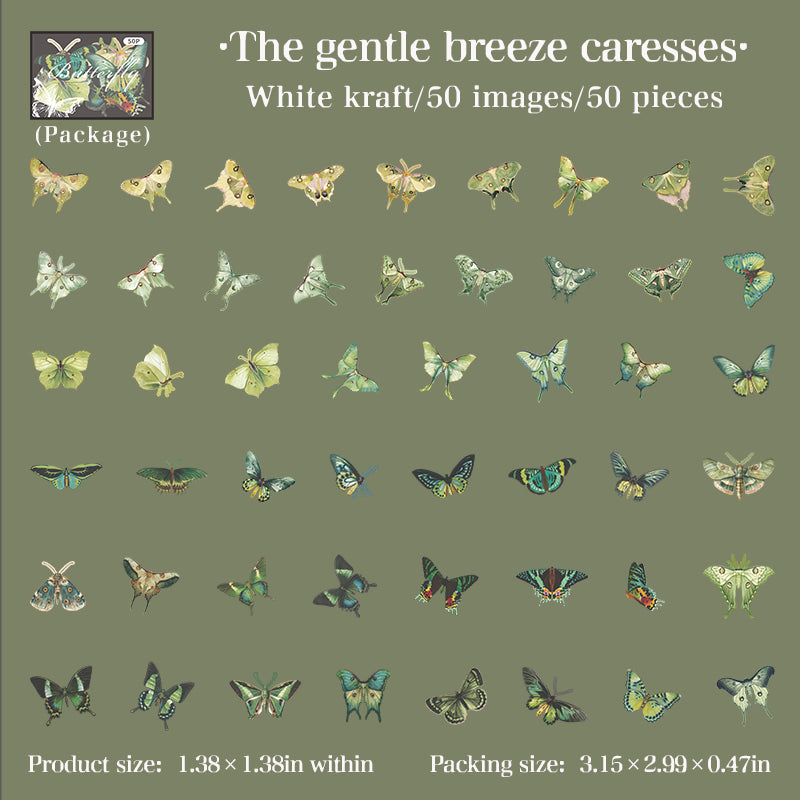 Vintage butterfly Solid sticker -50Pcs each pack