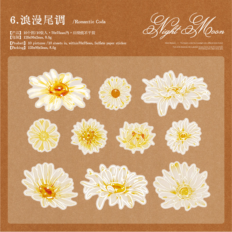 Night Moon Aria Flower Vellum Paper Stickers -10Pcs each pack
