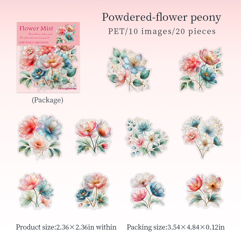 Flower Mist PET Stickers -20Pcs each pack