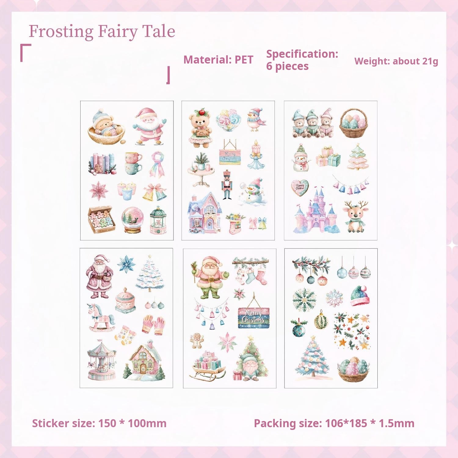 Christmas PET Sticker -6Pcs each pack