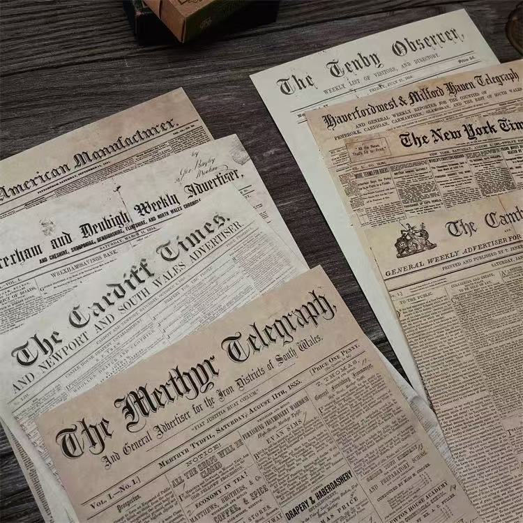 A5 Vintage English Newspapers paper -8Pcs each pack