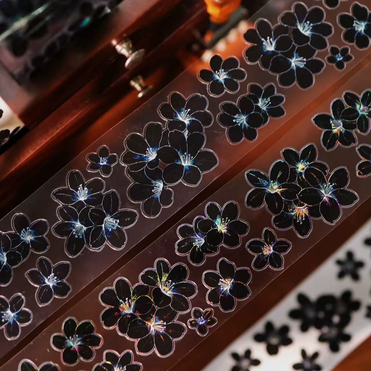 Black Flower PET Tape (5 x 100 cm) 1 loop