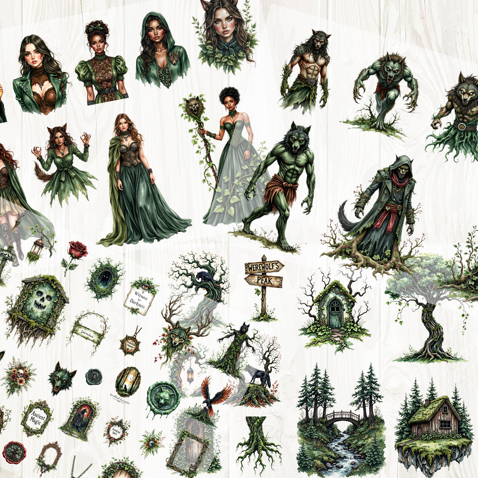 A4 Werewolf Forest matte PET pre-cut large sticker 1 pack 4 sheets