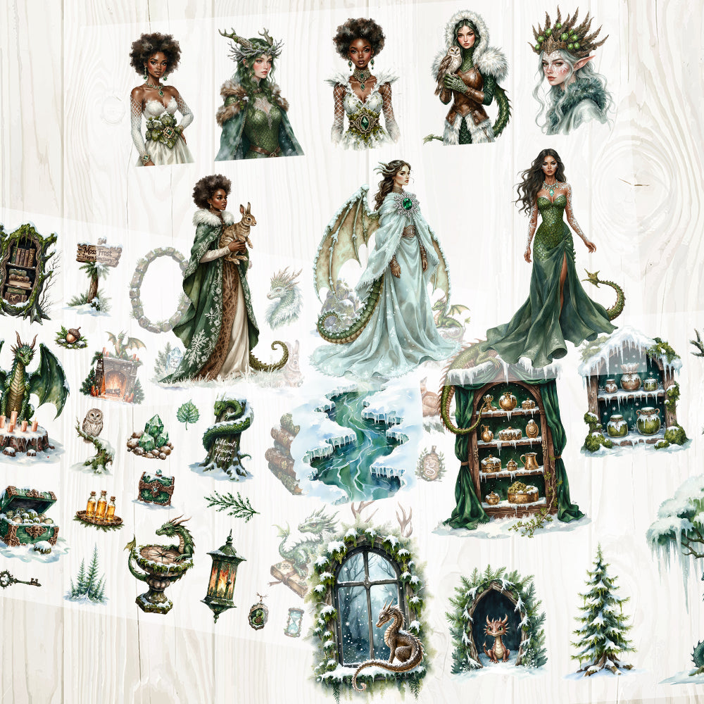 A4 Ice forest fantasy matte PET pre-cut large sticker 1 pack 3 sheets