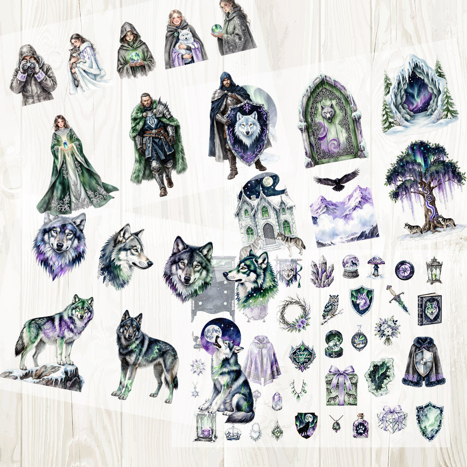 A4 Aurora Wolf matte PET pre-cut large sticker 1 pack 4 sheets