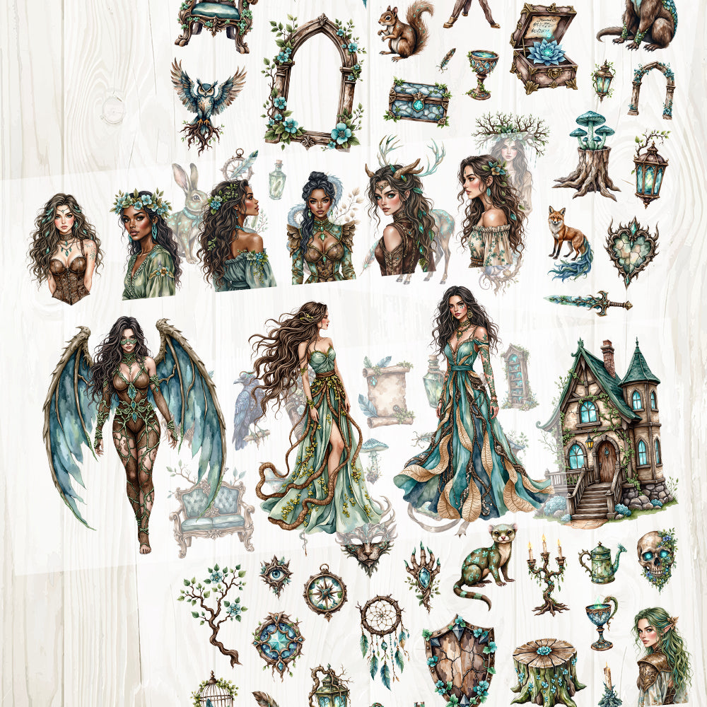 A4 Forest fantasy matte PET pre-cut large sticker 1 pack 3 sheets