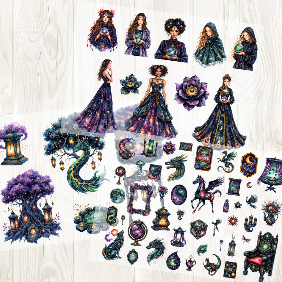 A4 Celestial magic matte PET pre-cut large sticker 1 pack 3 sheets