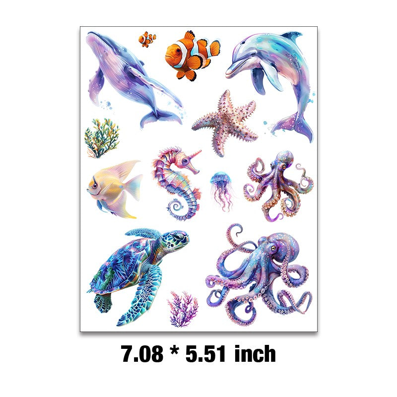 Sea animals collection Embossed sticker 1 Pcs