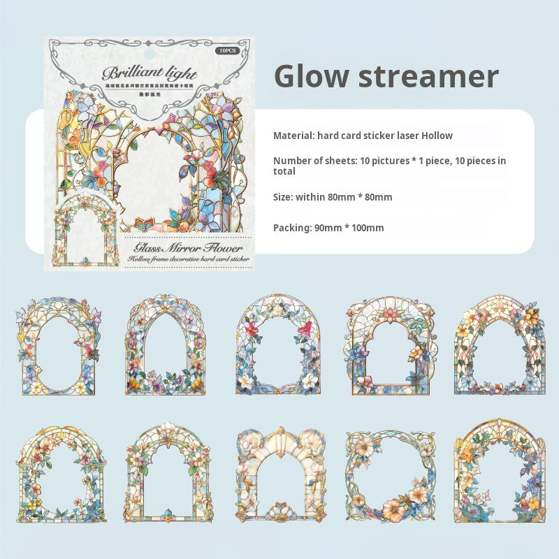 0313 Glass Mirror Flower Series die cut cardstock Sticker -10Pcs each pack