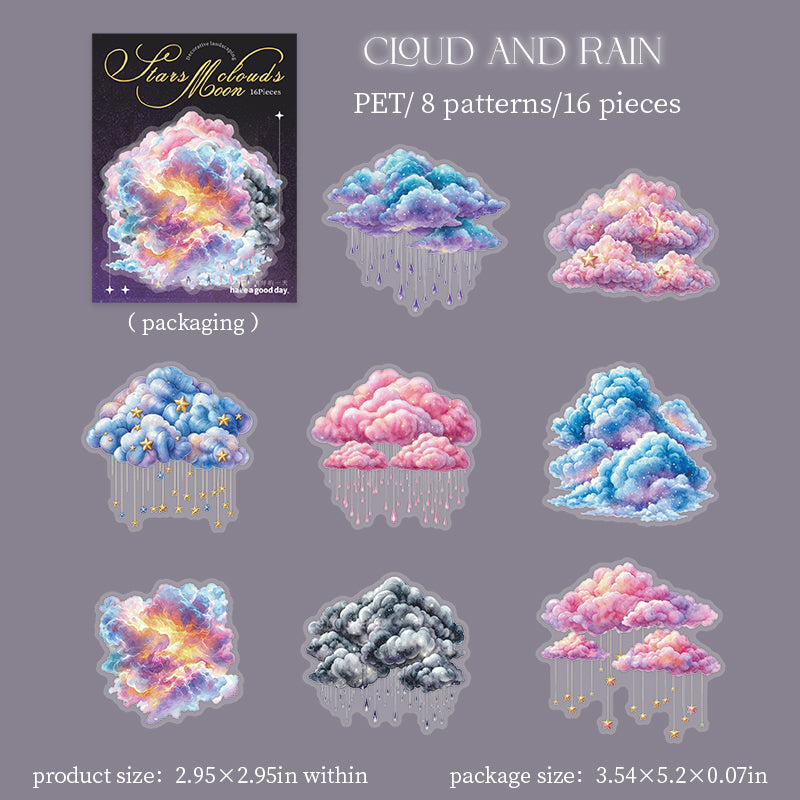 Clouds, Moon and Stars PET Stickers -16Pcs each pack