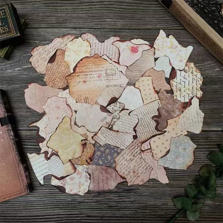 Vintage burnt-edge English floral print solid Stickers -41Pcs each pack
