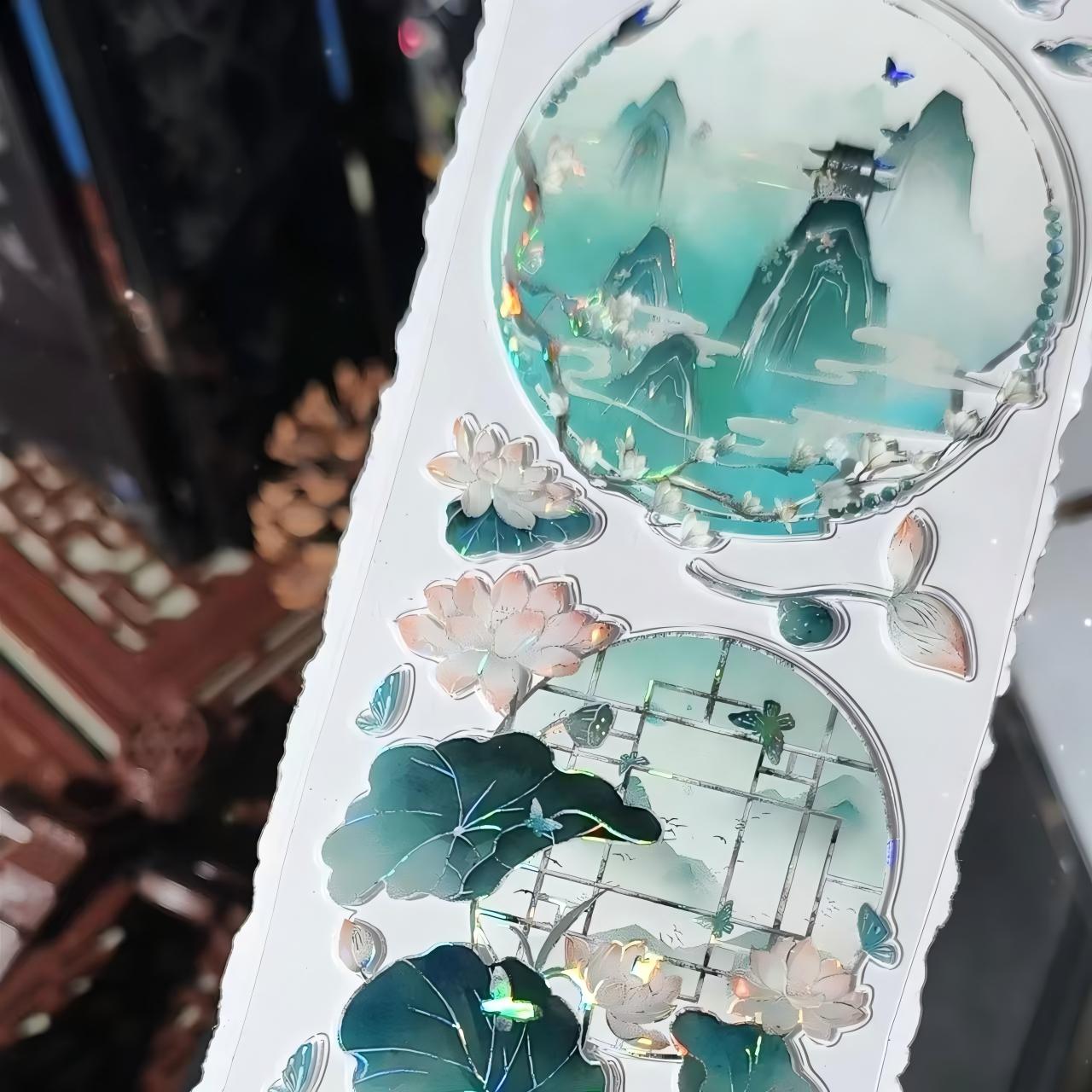Chinese Landscape Style Shell Gloss Pre-cut PET Tape (7 x 100 cm) 1 loop