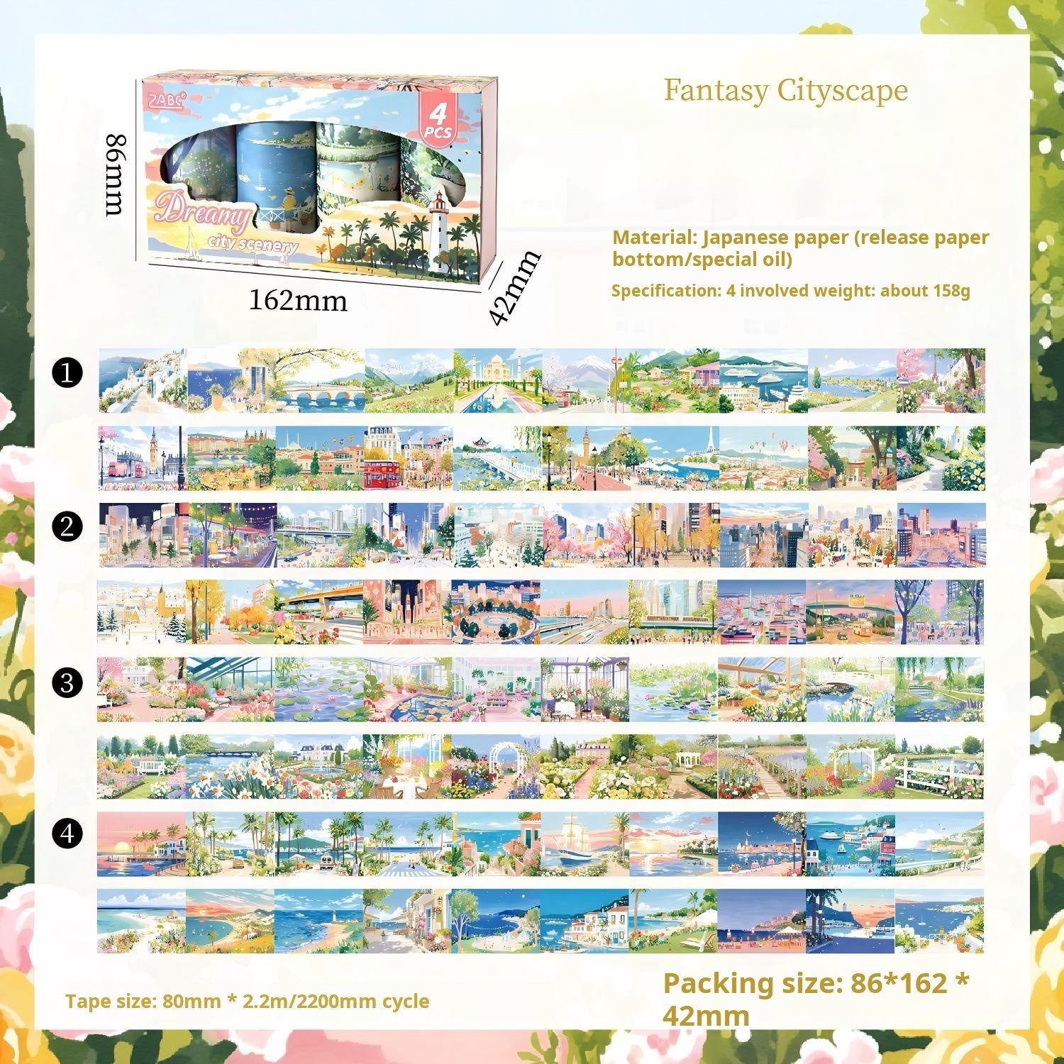 Interesting landscape Washi Tape Set 4 rolls 8cm*2.2m