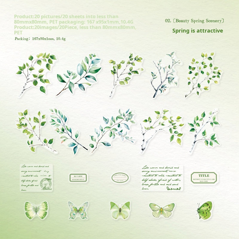 Branches and butterflies PET Sticker -20Pcs each pack