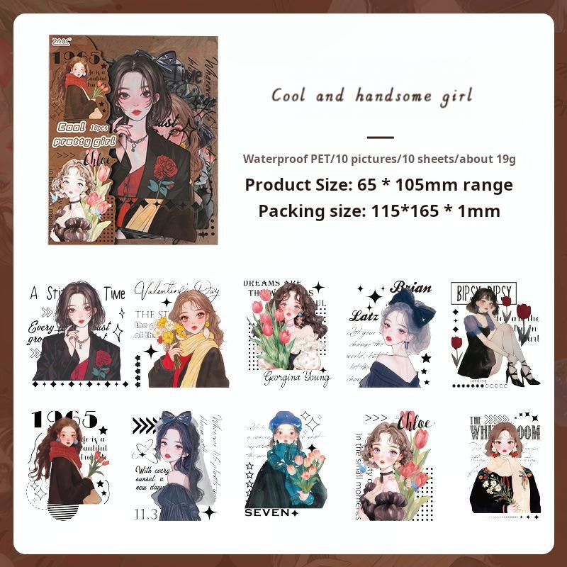 Fashion girl PET sticker -10Pcs each pack