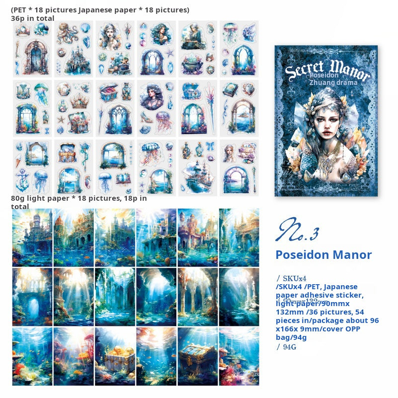 Secret Manor PET & Paper sticker Book -54Pcs each pack