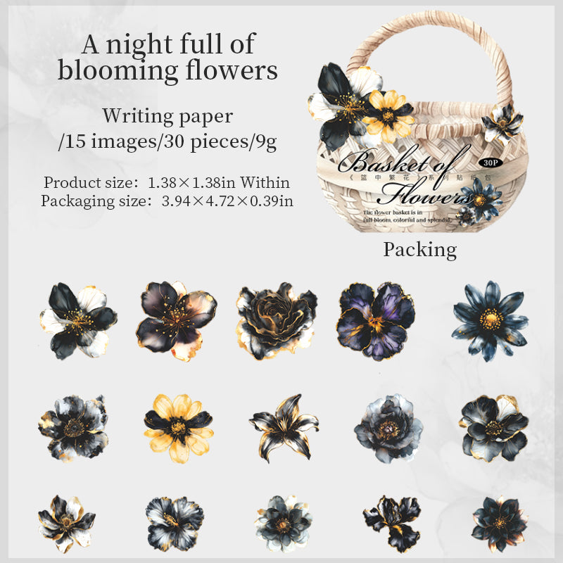 0520 Basket of Flowers Paper Sticker -30Pcs each pack