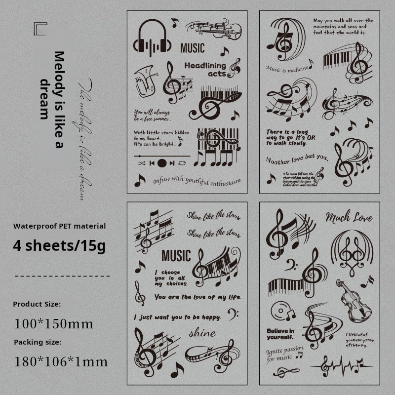 Music note PET Sticker -4Pcs each pack