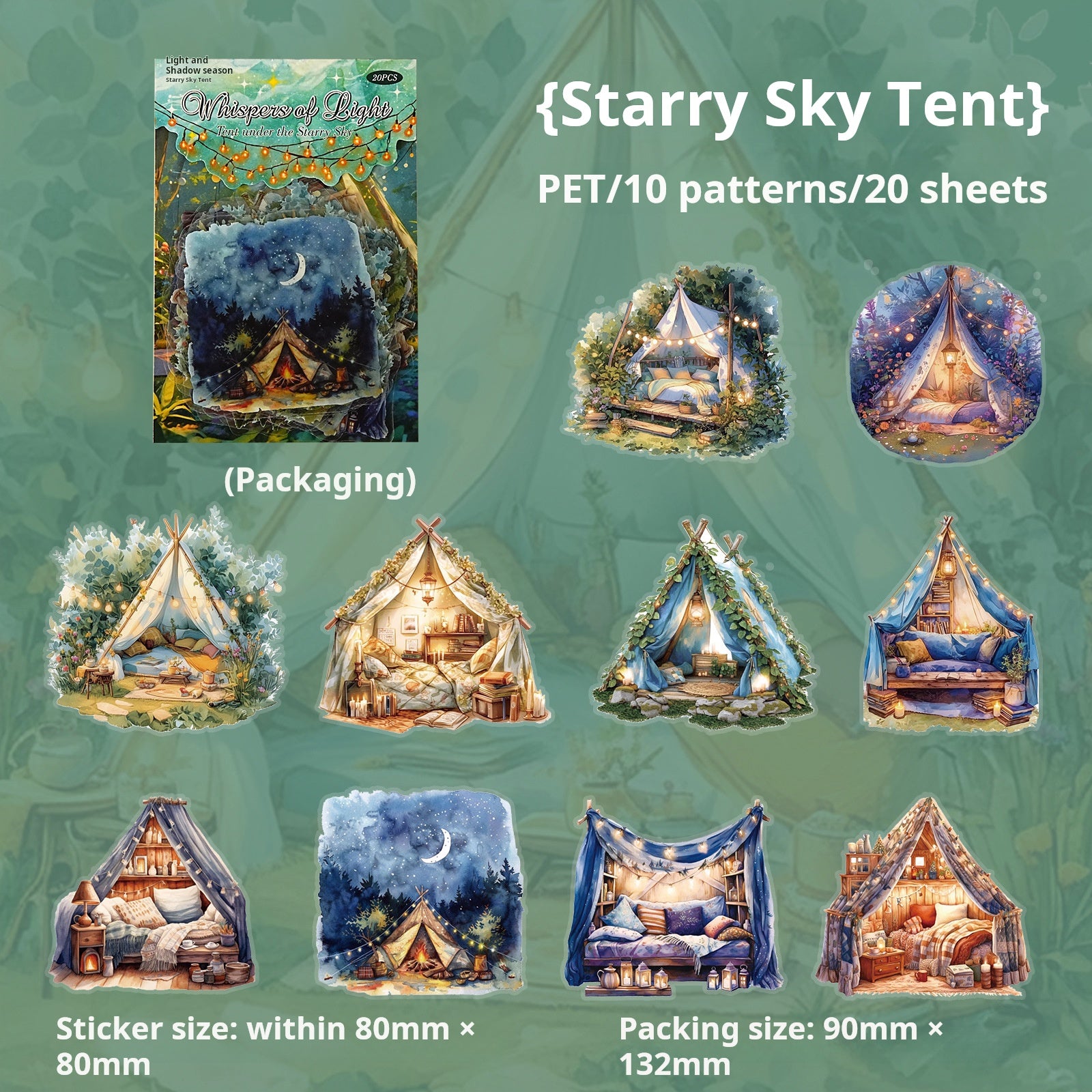 0530 Plants and lights PET Sticker -20Pcs each pack