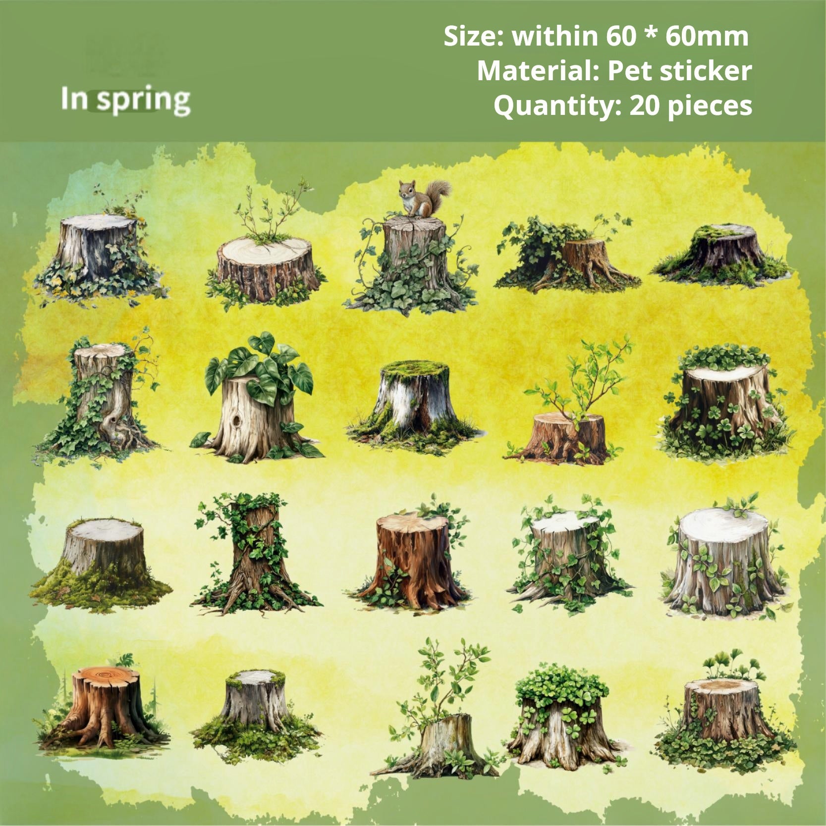 0530 Tree stump PET Sticker -20Pcs each pack