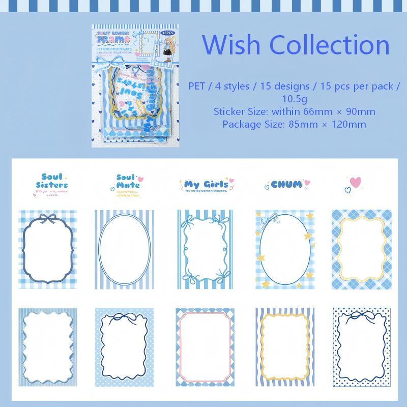 Sweet Dream Imprint Cute Borders PET Stickers -15Pcs each pack