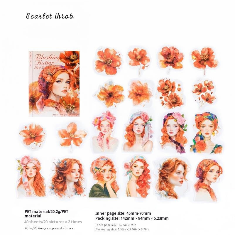 Flower and girl PET sticker -40Pcs each pack