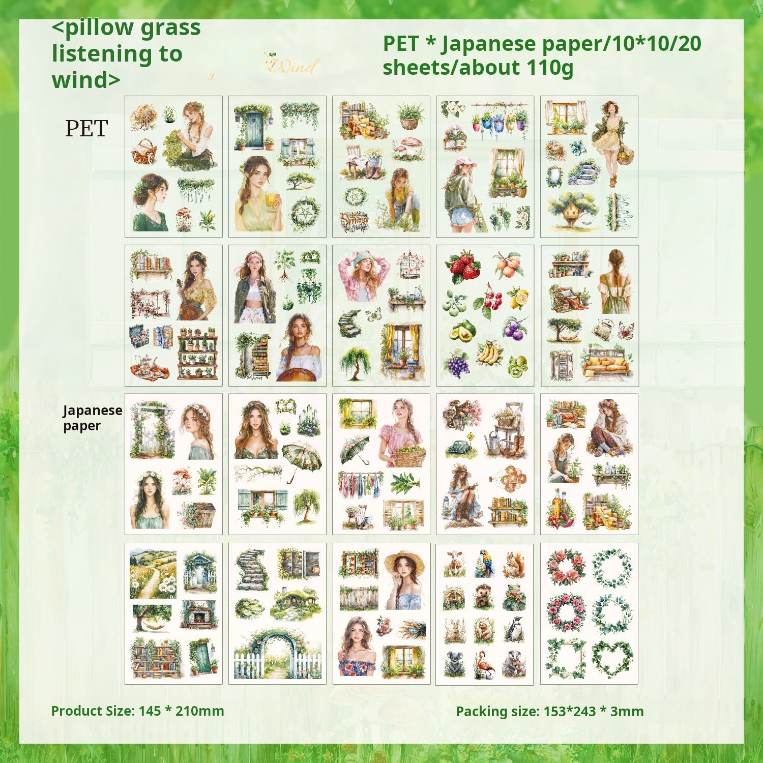 Character PET & Washi sticker Book -20Pcs each pack