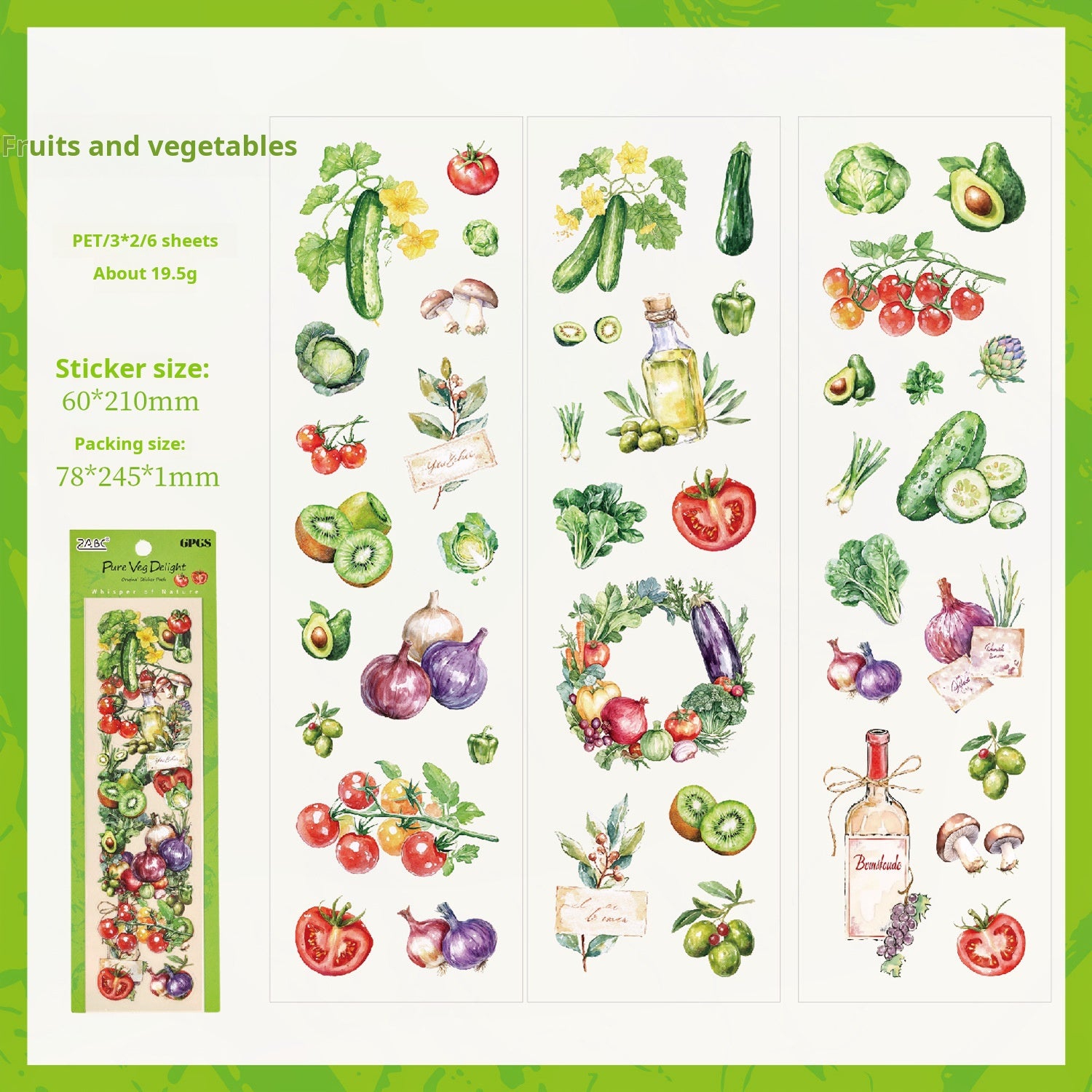 Fruits and plants PET Sticker -6Pcs each pack