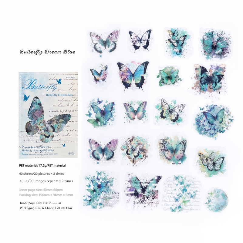 Butterfly PET sticker -40Pcs each pack