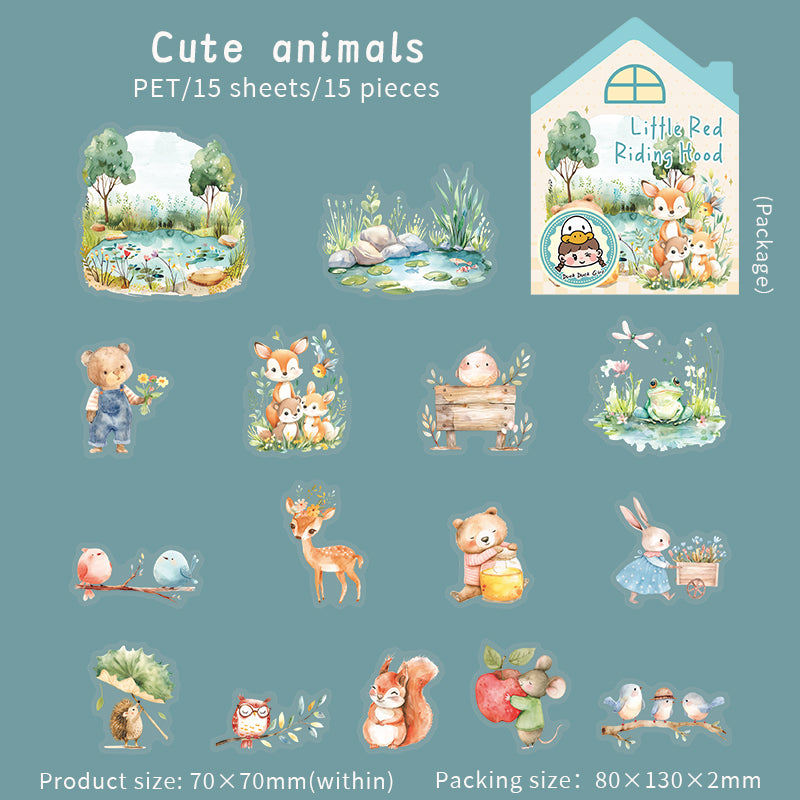 0512 Little Red Riding Hood PET Sticker -15Pcs each pack