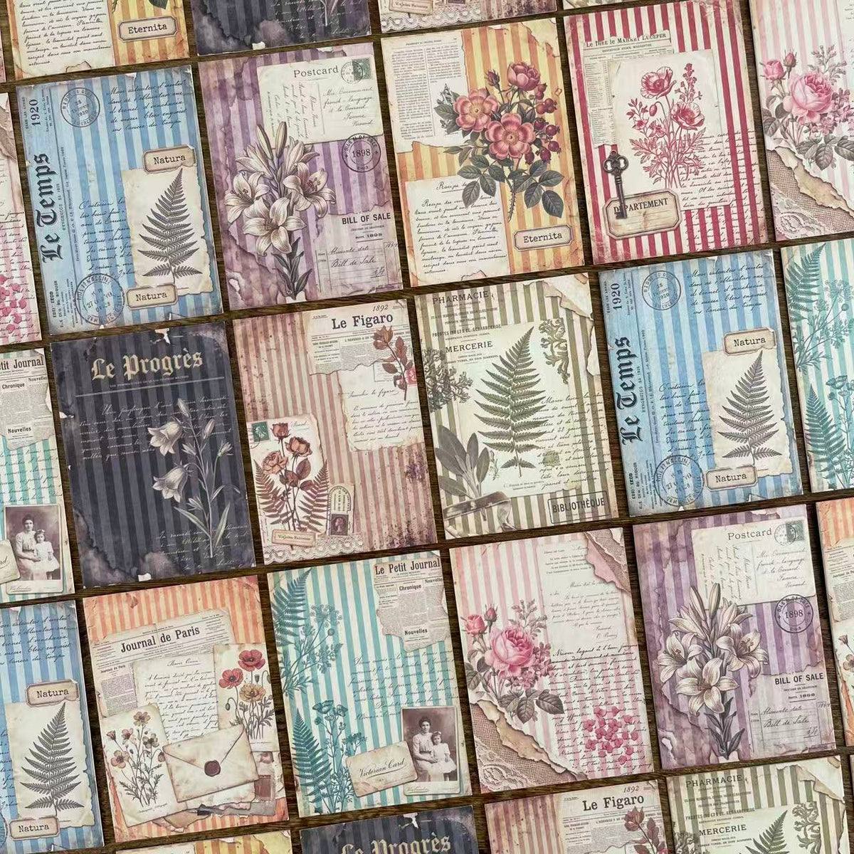 Vintage French Botanical ATC Cards, Shabby Chic Floral & Fern Ephemera Backgrounds, ATC Cards 1 pack 10pcs 2.5*3.5 inch